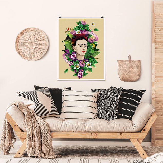 Art posters Frida Kahlo - Frida, Monkey And Parrot