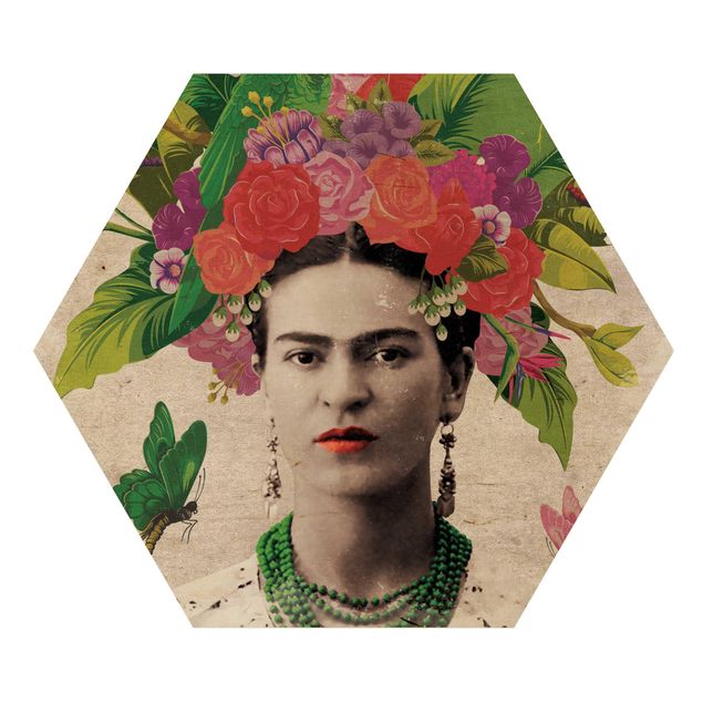 Wood photo prints Frida Kahlo - Flower Portrait
