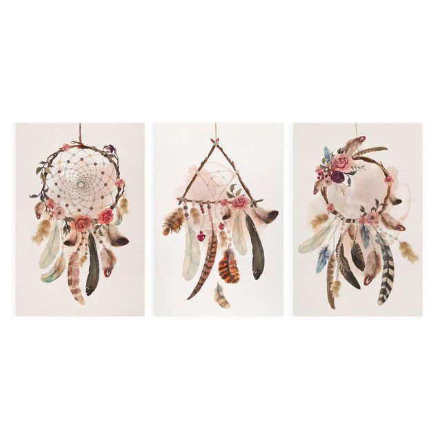Feather prints Watercolour Dream Catcher With Feathers