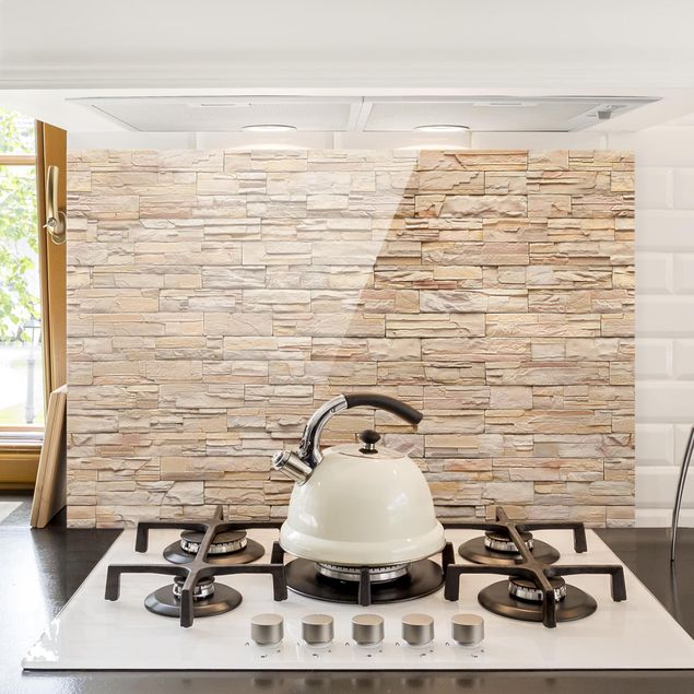 Kitchen Asian Stonewall - Large Brigth Stone Wall Of Cosy Stones