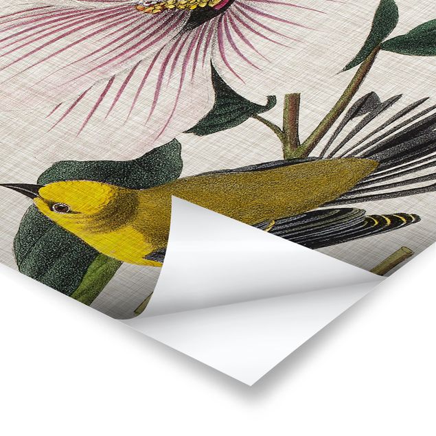 Prints Bird On Linen Yellow I