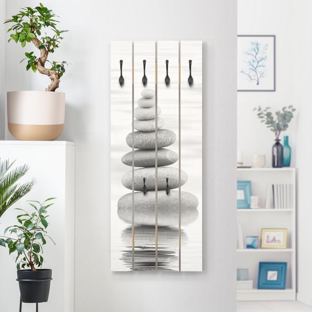 Wall mounted coat rack black and white Stone Tower In Water Black And White