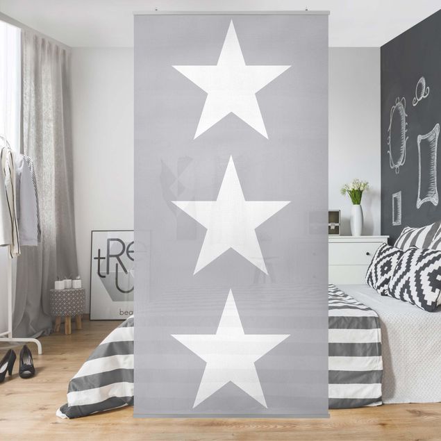 Room divider screen Large white stars on grey