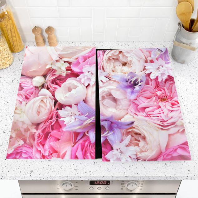 Stove top covers flower Shabby Roses With Bluebells