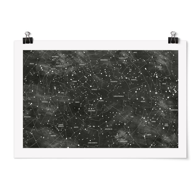 Black and white poster prints Map Of Constellations Blackboard Look