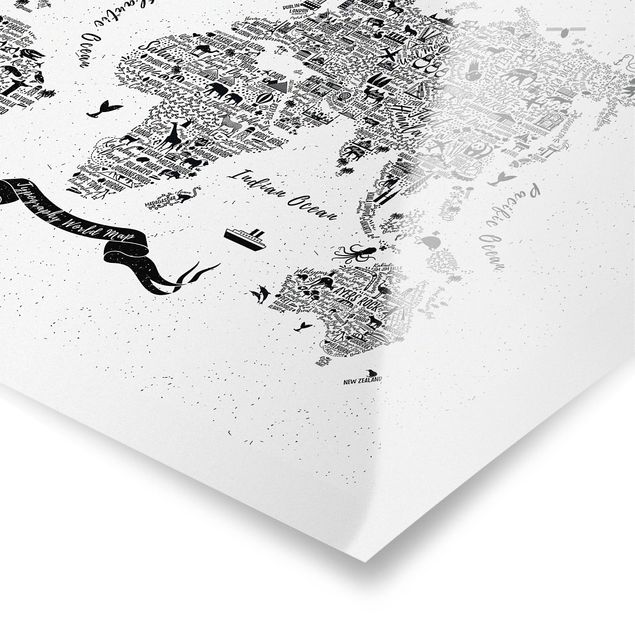 Prints Typography World Map White