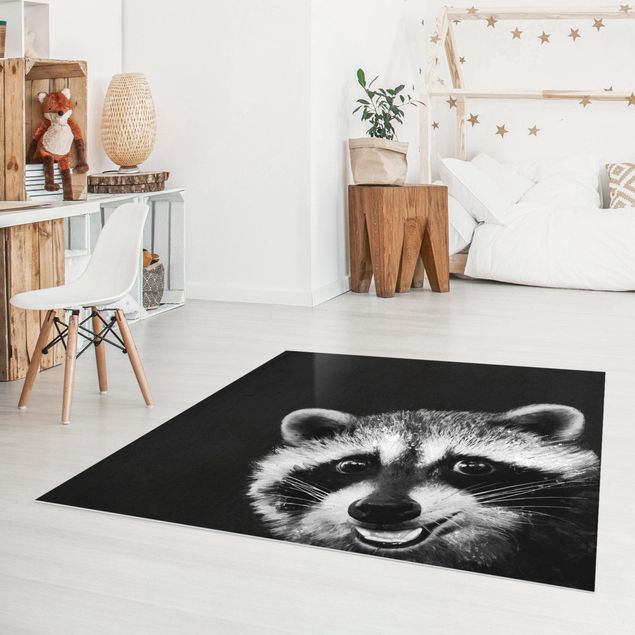 Balcony rugs Illustration Racoon Black and White Painting