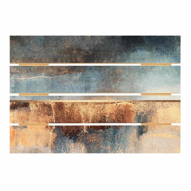 Wood photo prints Abstract Lakeshore In Gold