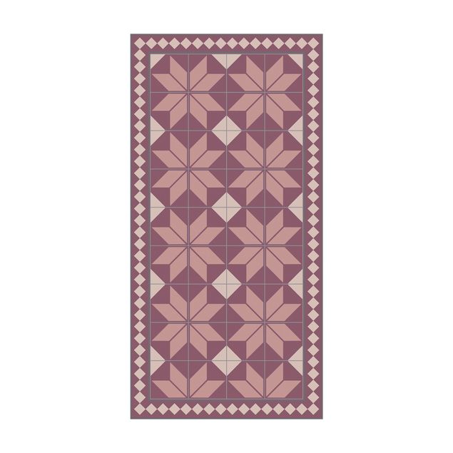 rug tile pattern Geometrical Tiles Star Flower Antique Pink With Small Border