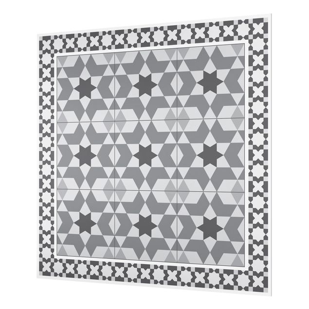 Splashback - Geometrical Tiles Kaleidoscope grey With Border - Square 1:1