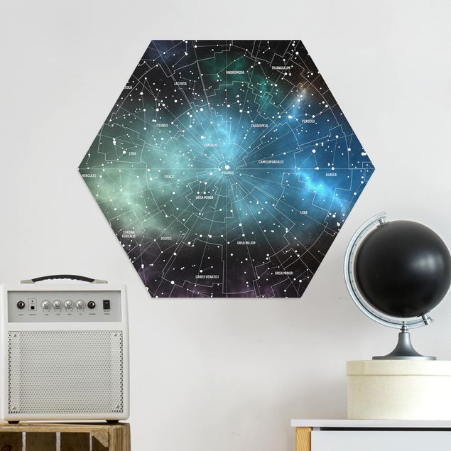 Framed world map Stellar Constellation Map Galactic Nebula