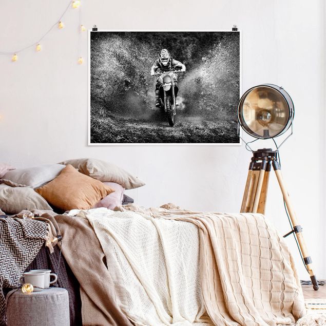 Poster black white Motocross In The Mud