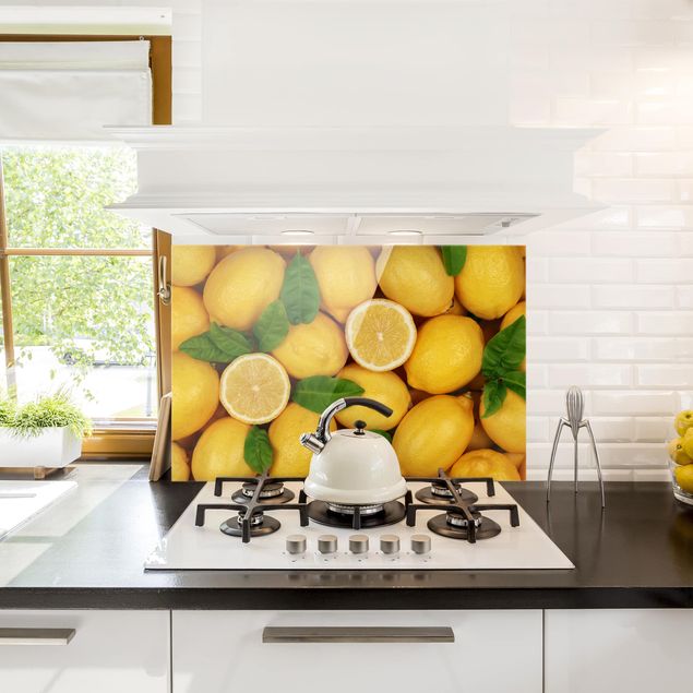 Glass splashback kitchen fruits and vegetables Juicy Lemons