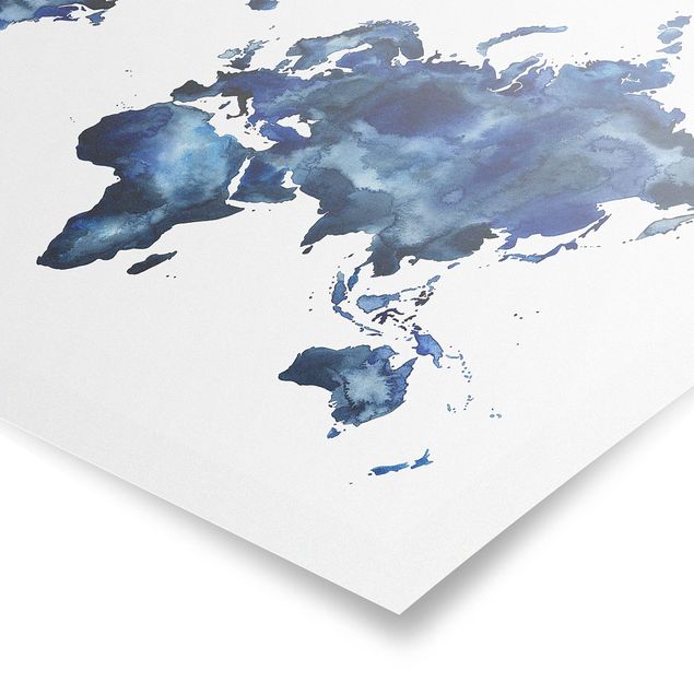 Prints blue Water World Map Light