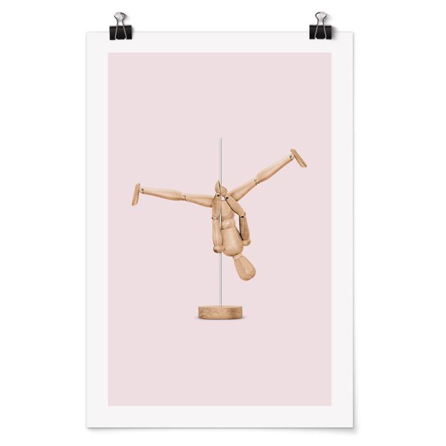 Vintage wall art Pole Dance With Wooden Figure