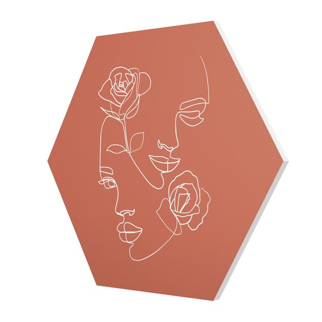 Red canvas wall art Line Art Faces Women Roses Copper