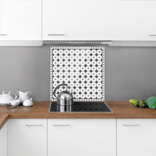 Glass splashback kitchen tiles Geometrical Tiles Cottage Black And White With Border