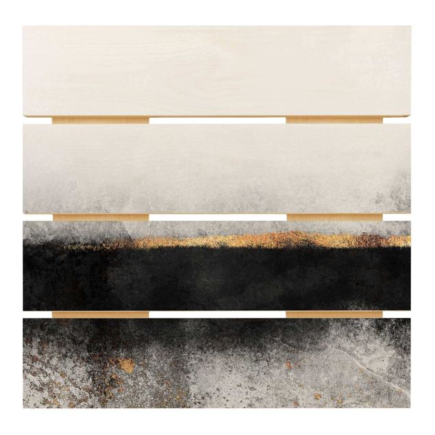 Prints on wood Abstract Golden Horizon Black And White