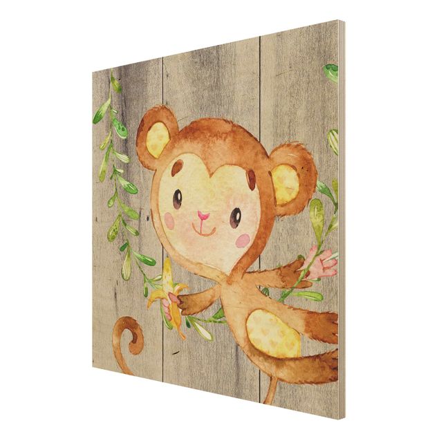 Prints Watercolour Monkey On Wood