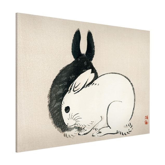 Kitchen Asian Vintage Drawing Two Bunnies