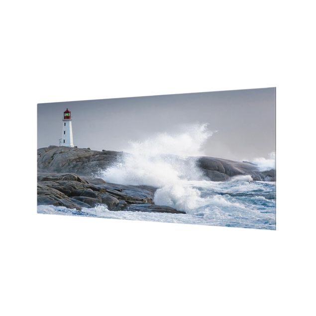 Glass Splashback - Storm Waves At The Lighthouse - Landscape 1:2