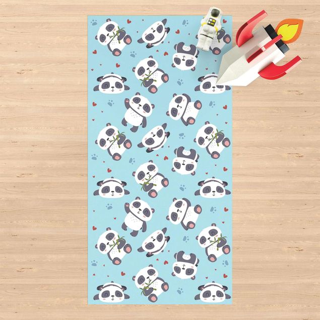 Outdoor rugs Cute Panda With Paw Prints And Hearts Pastel Blue