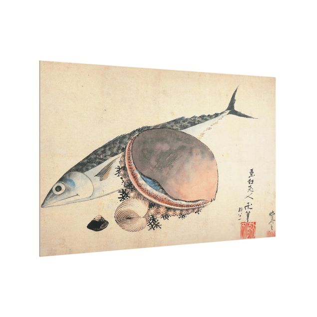 Glass splashback art print Katsushika Hokusai - Mackerel And Sea Shells