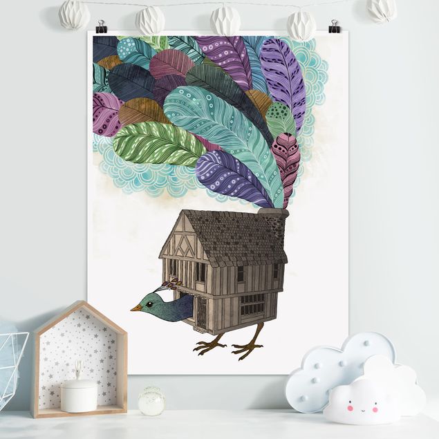 Art posters Illustration Birdhouse With Feathers