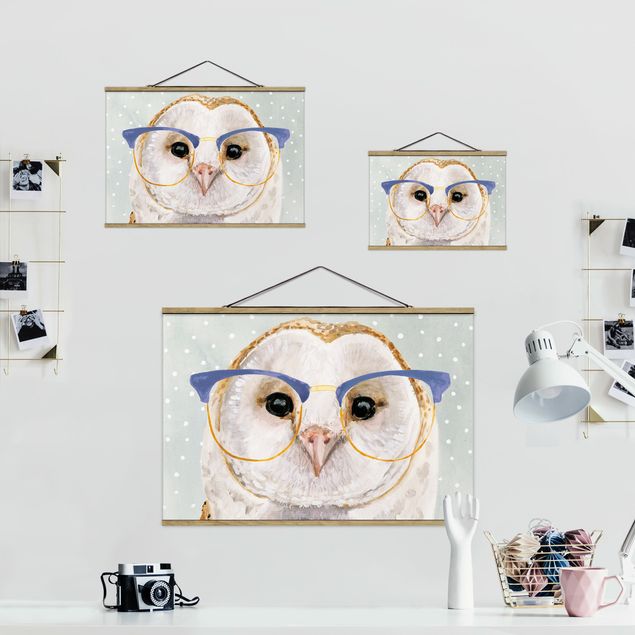 Fabric print with posters hangers Animals With Glasses - Owl