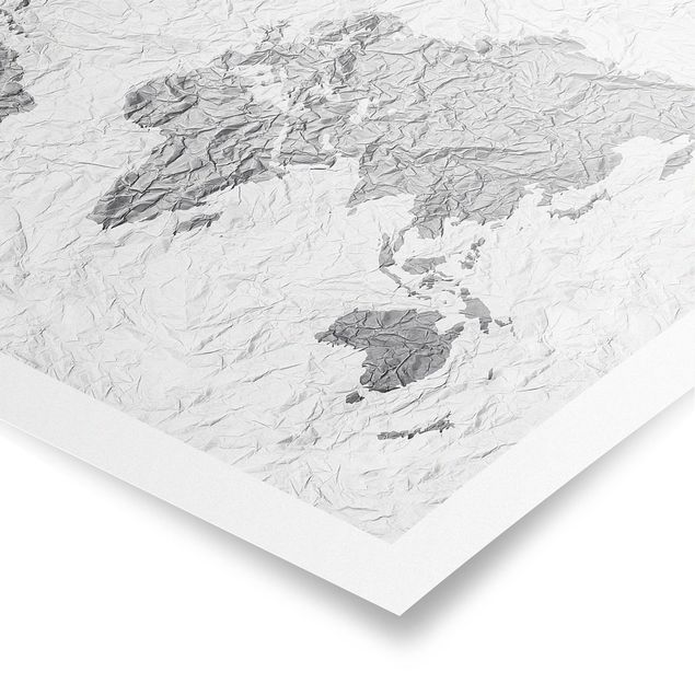 Black and white art Paper World Map White Grey