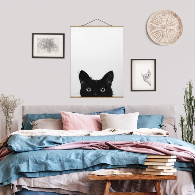 Cat wall art Illustration Black Cat On White Painting