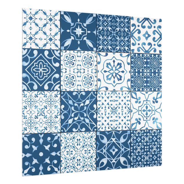 Patterned glass splashbacks Tile Pattern Mix Blue White