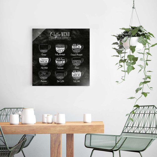 Glass prints black and white Coffee Varieties Chalkboard