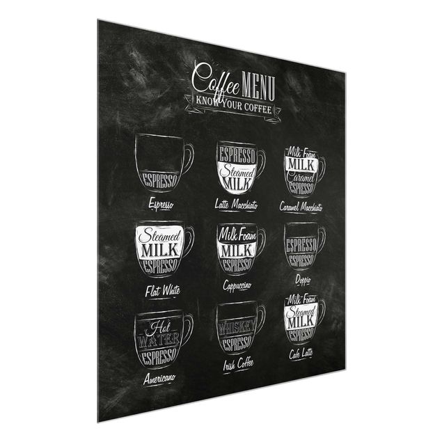Glass prints sayings & quotes Coffee Varieties Chalkboard