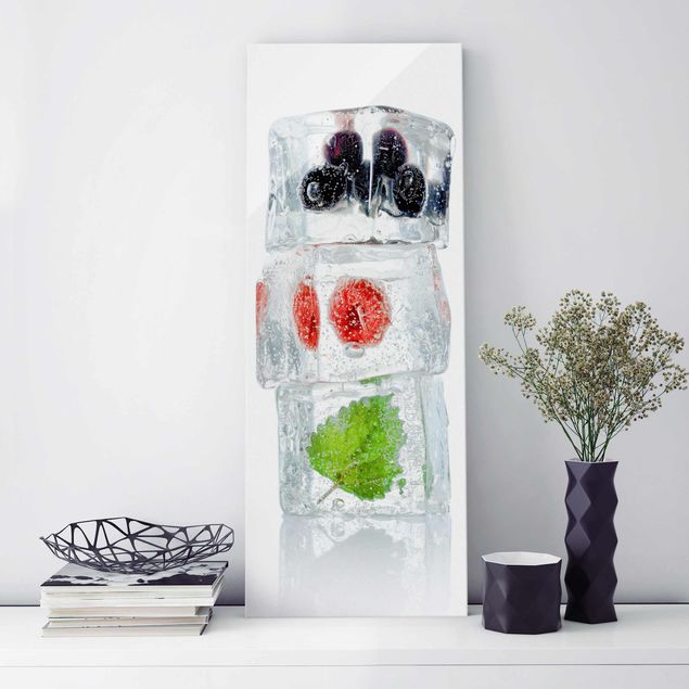 Fruit and vegetable prints Raspberry lemon balm and blueberries in ice cube
