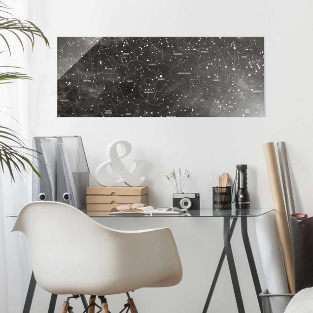 Glass prints black and white Map Of Constellations Blackboard Look