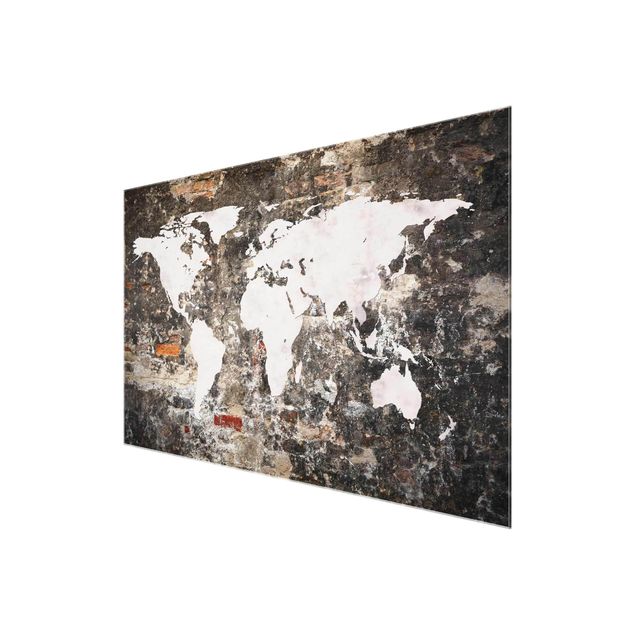 Magnettafel Glas Old Wall World Map
