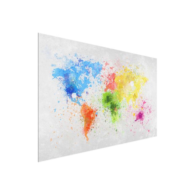 Glass prints maps Colourful Splodges World Map