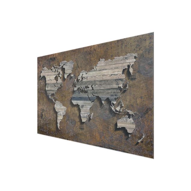 Prints Wooden Grid World Map