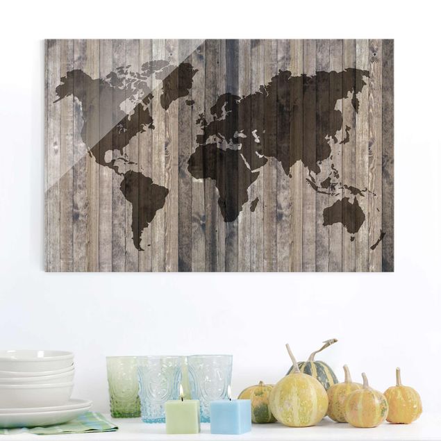 Glass prints architecture and skylines Wood World Map