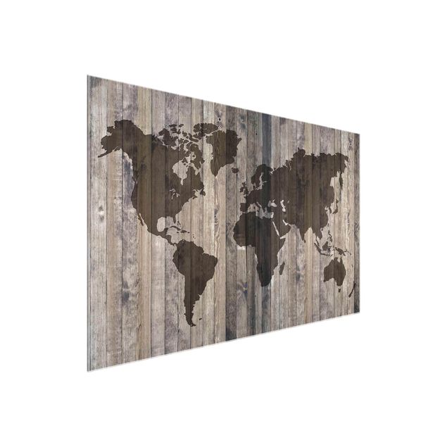 Glass prints maps Wood World Map