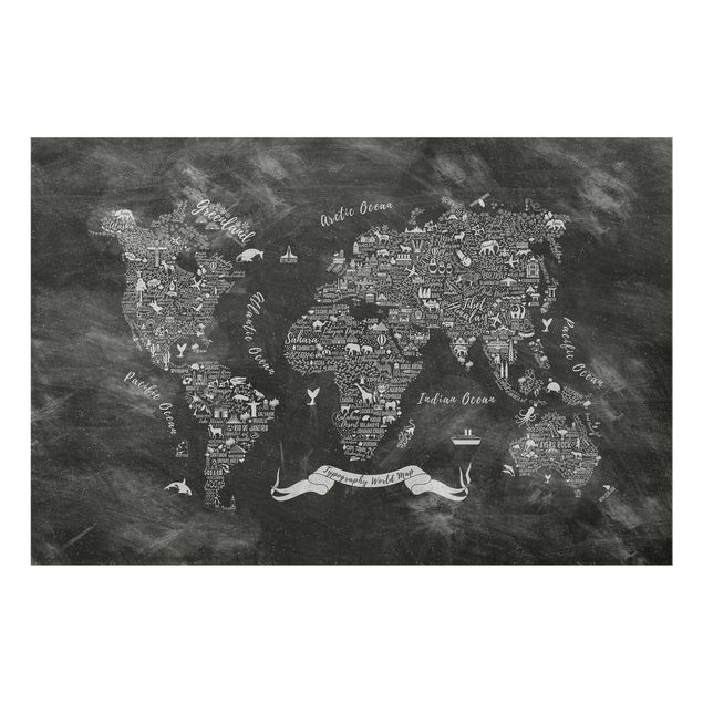 Black and white wall art Chalk Typography World Map