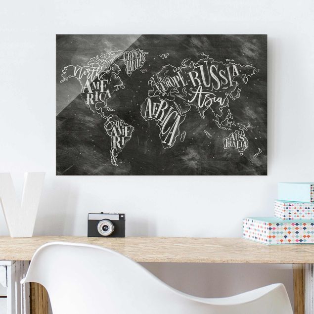 Glass prints architecture and skylines Chalk World Map