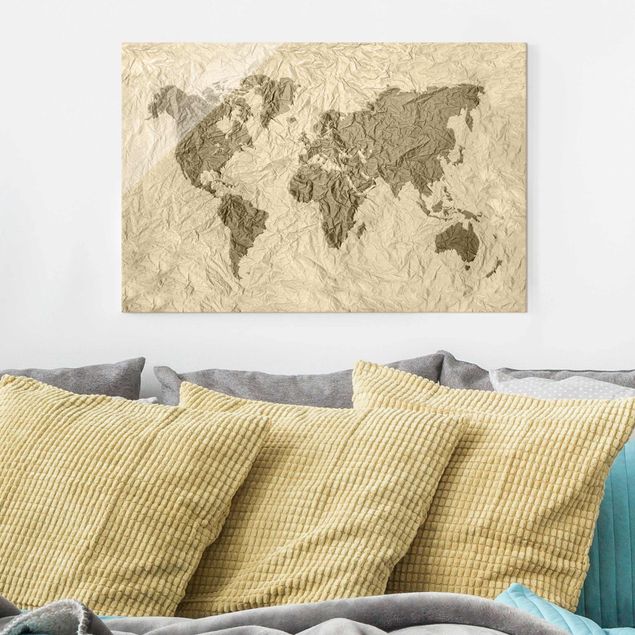 Glass prints architecture and skylines Paper World Map Beige Brown