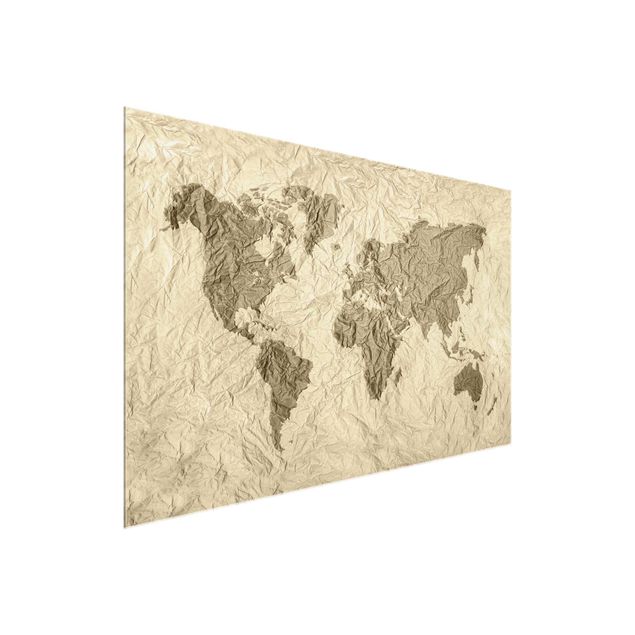 Glass prints maps Paper World Map Beige Brown