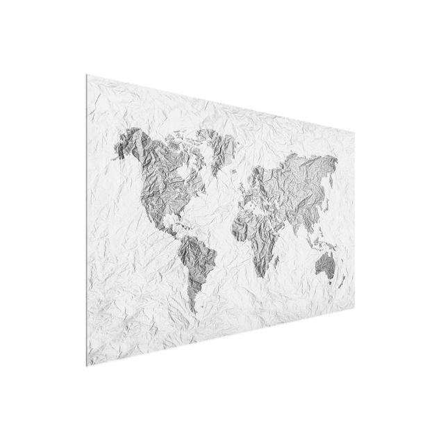Skyline wall art Paper World Map White Grey