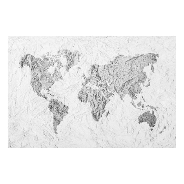 Black and white wall art Paper World Map White Grey