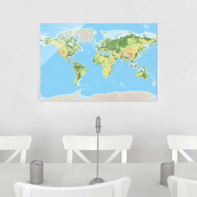 Glass prints architecture and skylines Physical World Map