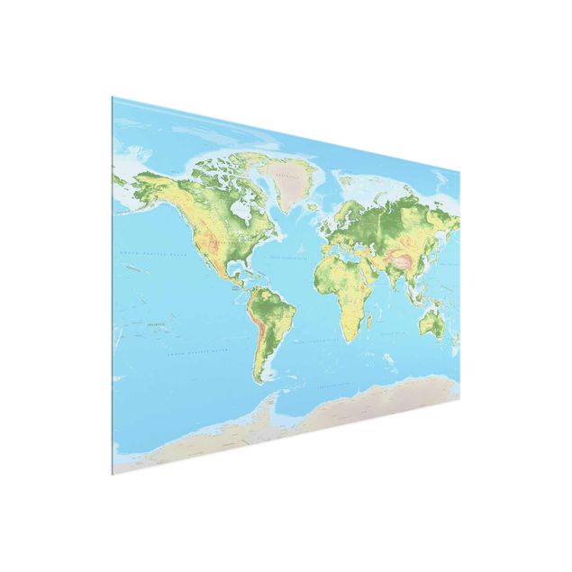 Glass prints maps Physical World Map