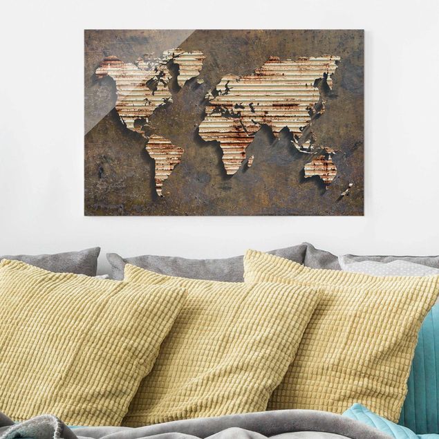 Glass prints architecture and skylines Rust World Map